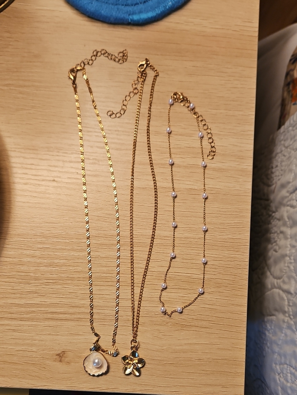 Gold Pearl Shell & Flower Necklace Set - Women Jewelry
